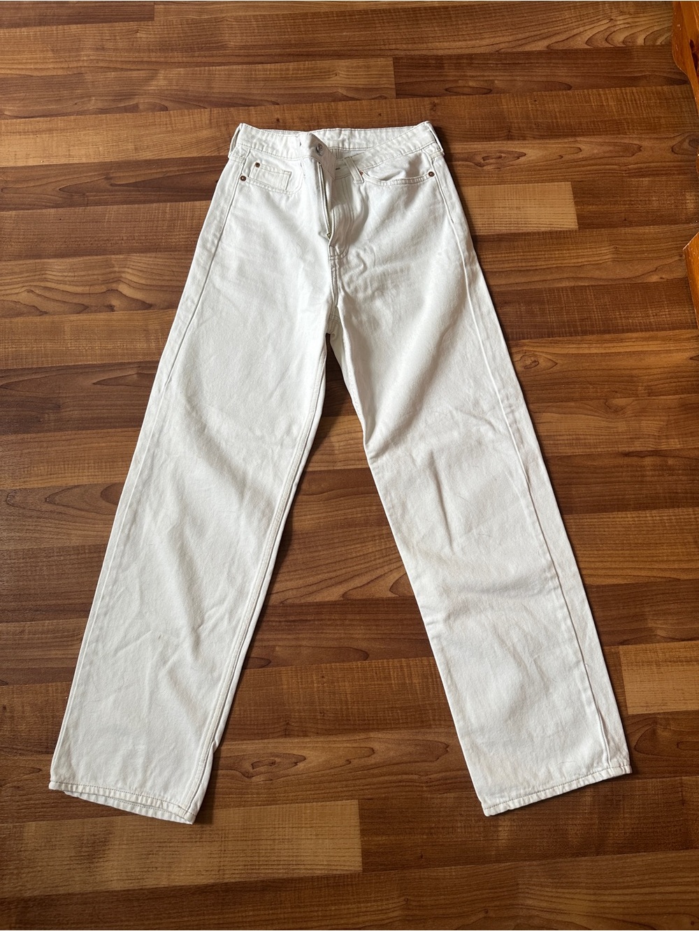 &Denim White Straight Leg Jeans